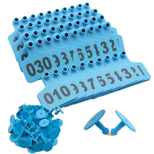 Numbered Cattle Ear Tags Blue 001100 for Livestock Identification, Sequential Range and Easy Visual ID