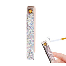 USB Rechargeable Lighter White Rhinestone Bling Luxury Flameless Electric Ignition Gift for Women