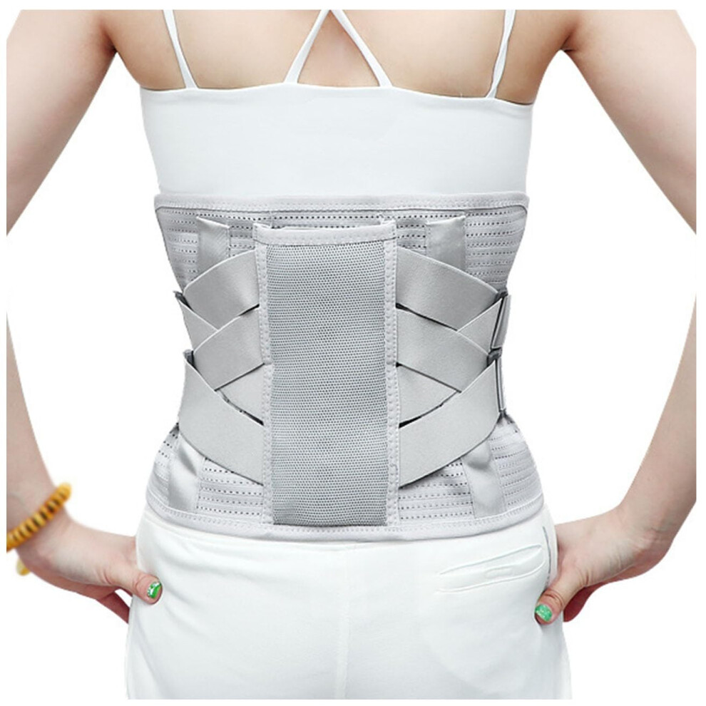 Gray Back Brace With Selfheating Pad, Lumbar Support Belt For Lower Back Pain Relief, Adjustable Compression Straps, Large