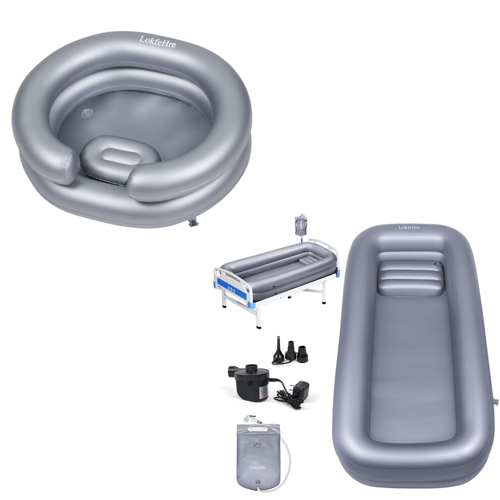 Inflatable Shampoo Basin with Wide Neck Support and DoubleLayer Splash Guard for Bedridden and Elderly Users