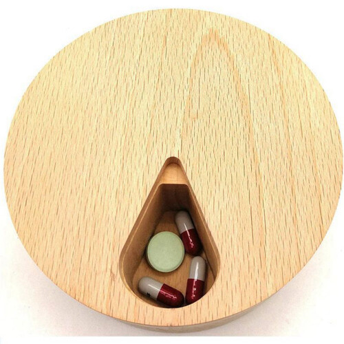 2X 7 Days Weekly Wooden Pill Case Box Solid Wood Pillbox Compartment Medicine Tablet Dispenser Splitters Organizer