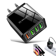 Fast Charging Wall Charger 4 Port USB Charger Block with Smart Detection and Temperature Control Black