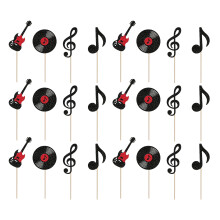 Pack Of 24 Black Music Notes Cake Toppers Retro Glittering Paper