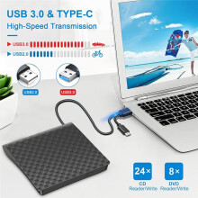 USB 3.0 Type C External CD DVD Player Optical Drive Reader Player Portable DVD CD Drive Burner Reader for Laptop Desktop