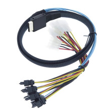 0.5M OCuLink PCIe PCI-Express SFF-8611 4i to to (4) 29pin SFF-8482 Connectors with SAS 15pin Power Port 12GB/S Cable
