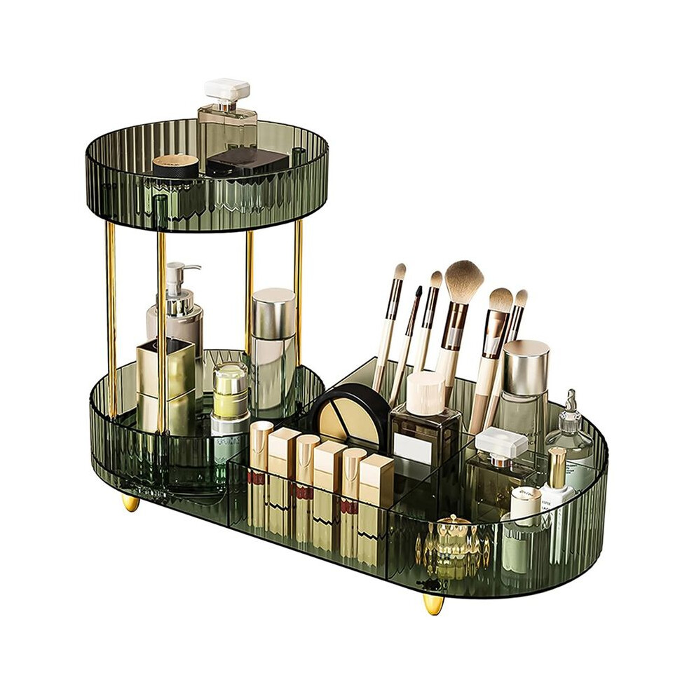 Tauoh Green Rotating Makeup Organizer For Vanity, 2 Tier Perfume Cosmetic Skincare Organizers With Makeup Brush Holder