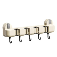 Plastic Suction Cup Mop Clamp 4 Position Wall Mounted Mop Clip Rack Non Punching Space Saving Broom Hanger Bathroom