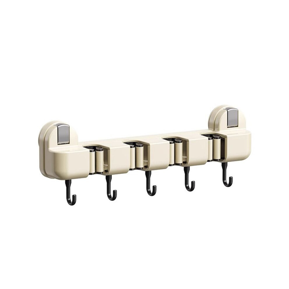 Plastic Suction Cup Mop Clamp 4 Position Wall Mounted Mop Clip Rack Non Punching Space Saving Broom Hanger Bathroom 6034116809787