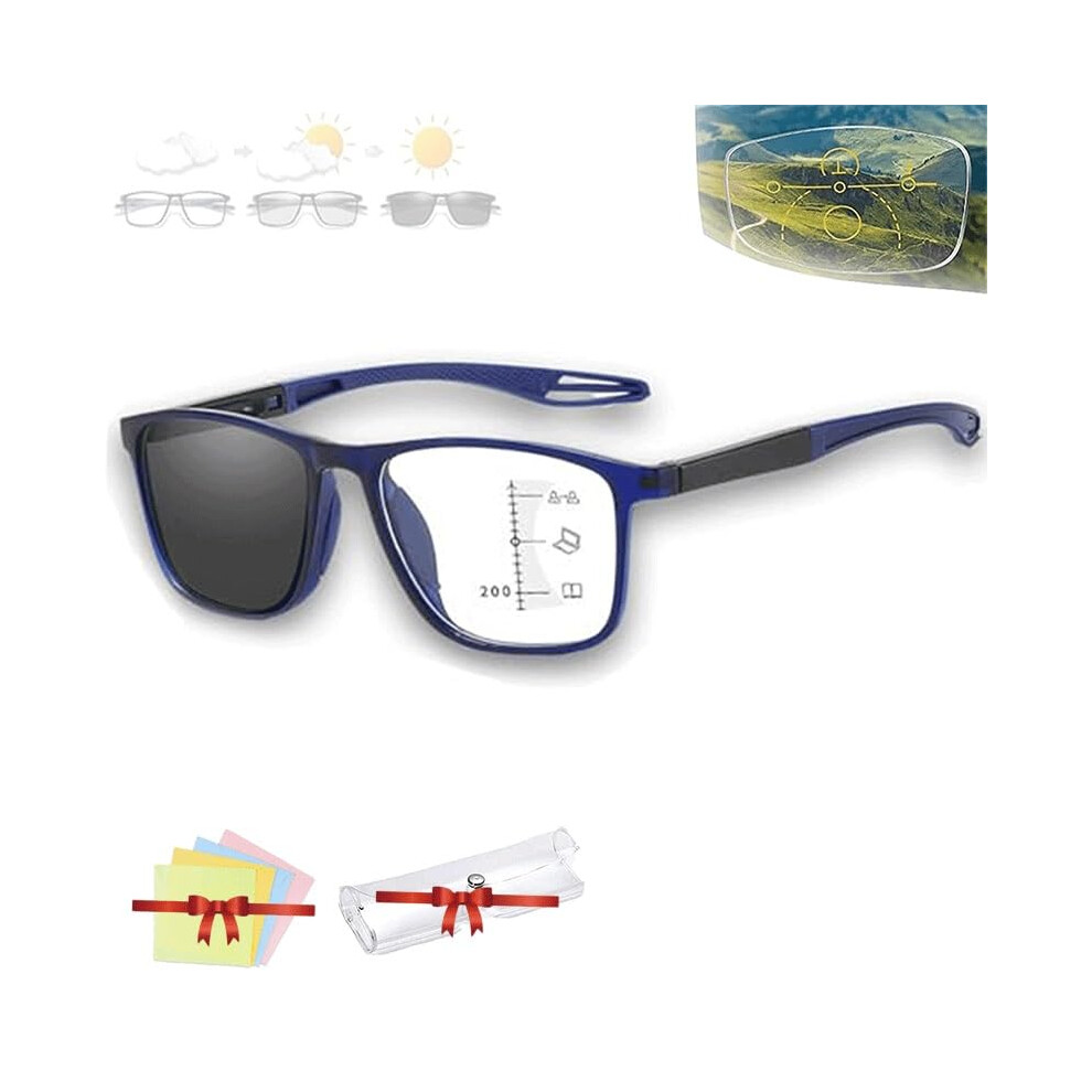 Photochromic Progressive Bifocal Reading Glasses for Men and Women, Blue Light Blocking Sport Style 150x
