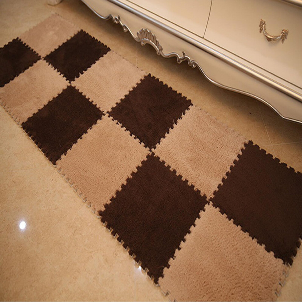 Non Slip Interlocking Foam Floor Mats With Pe Backing, Soft Eva Puzzle Tiles For Bedroom Or Playroom, 18Pcs And Brown/Yellow