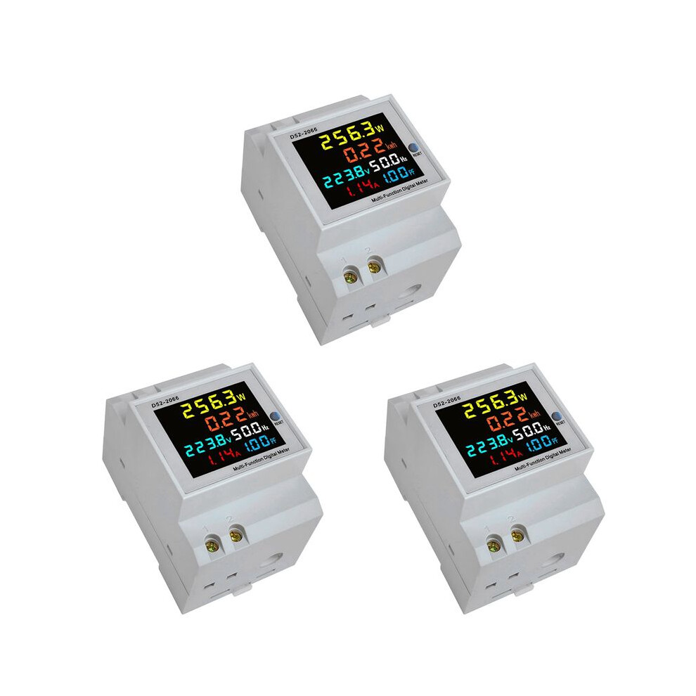3X Din Rail Ac Monitor 6In1 250-450V 100A Voltage Current Power Factor Active Kwh Frequency Meter Volt Amp Brecantia