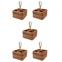 5X Cesto Portaoggetti nel Paglia Intrecciata un Mano Portatile Classificazione un Quattro Scomparti Cestino Porta Frutta Cestino per La Casa C
