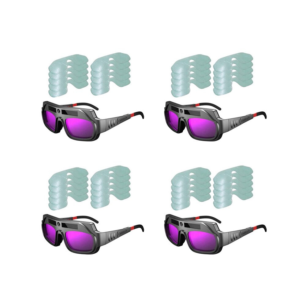 4 Pcs Auto Darkening Welding Goggles Anti-Scratch Large View Glasses For Plasma Cut With 40 Pcs Lenses 6032536531271