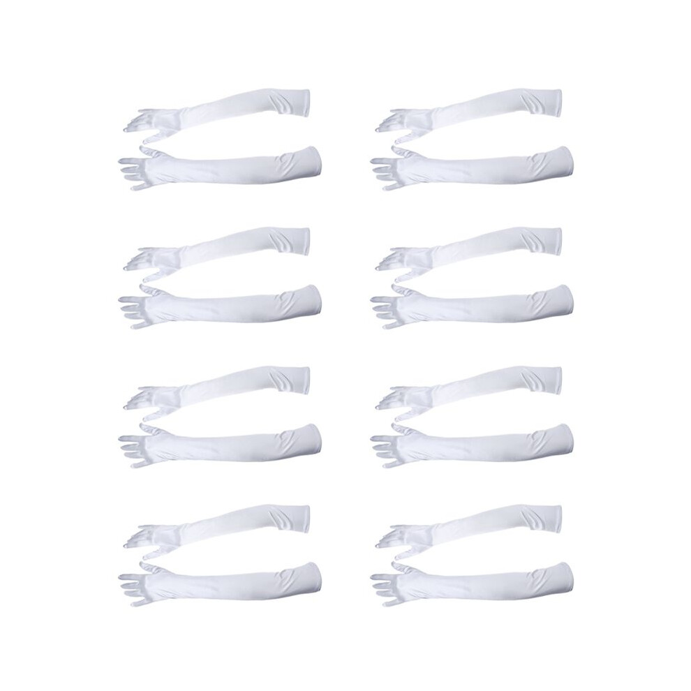 8X 21 Inch Women Arm Long Satin Elbow Gloves For Evening Wedding Fancy Dress Costume - White 6032923171318
