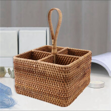 5X Hand-Woven Wicker Straw Storage Basket Portable Four Compartment Classification Storage Fruit Basket Home Storage C