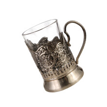 Russian Crystal Hot Tea Glass & Metal Glass Holders Podstakannik