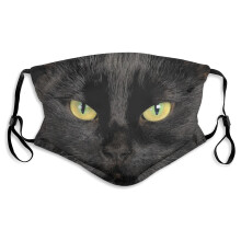 Black Cat Face Mask Cotton Reusable Washable Covering for Adults Windproof Dustproof Warm Filter Design