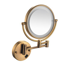 LED Wall Mounted Makeup Mirror Hardwired 3X Magnification 360 Swivel Arm Antique Copper Finish