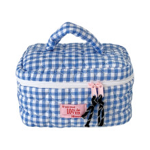 Trousse de maquillage matelassée en forme de cœur à motif-Bleu