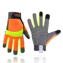 Touchscreen Work Gloves for Men and Women, Breathable Mechanic Gloves with Vibration Padding, Orange M
