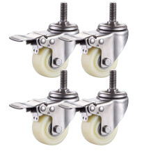 4 Pcs Heavy Duty Nylon Swivel Casters with Brake, 40mm M10 Threaded Stem, Floor‑Safe Wheels for Workbench