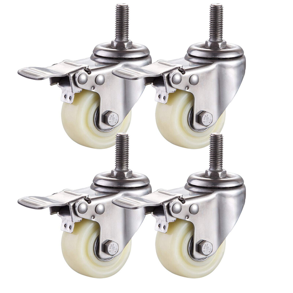 4 Pcs Heavy Duty Nylon Swivel Casters With Brake, 40Mm M10 Threaded Stem, FloorâSafe Wheels For Workbench 9771547032472