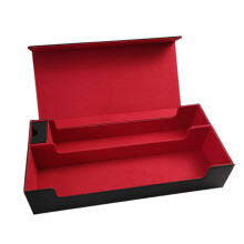 Large Leather Trading Card Deck Box for 550 Double Sleeved Cards, Storage Case for MTG, TCG, CCG Black and Red