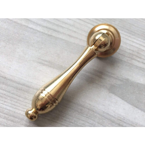 Brass Drawer Pull Solid Brass Vintage Drop Ring Design for Dresser Cabinet Polished Brass Large 1