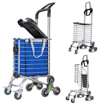 Foldable Shopping Cart with 8 Stair Climbing Wheels, Lightweight Aluminum Grocery Trolley Blue
