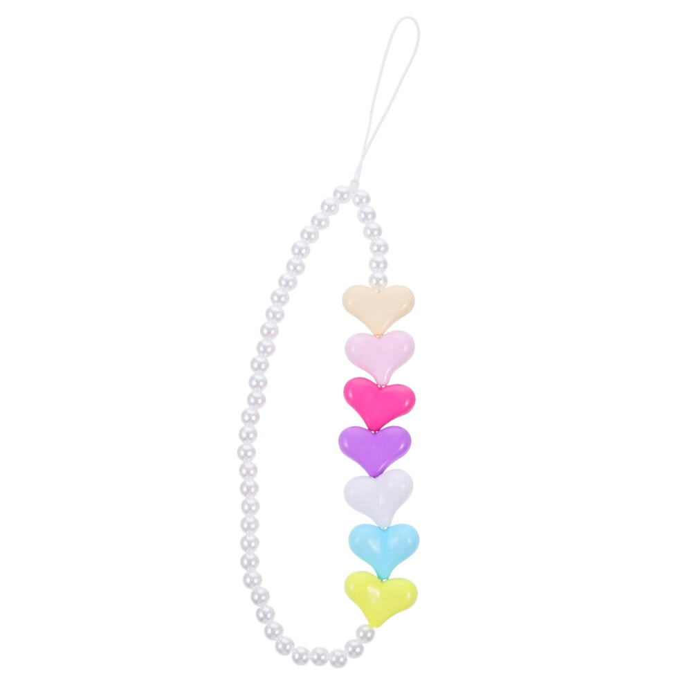Rainbow Heart Bead Phone Lanyard With Antilost Wrist Strap, Wearresistant Chain For Smartphones 9330225516880