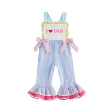 (6-12 Months, Blue) Toddler Girls Romper Jumpsuit Sleeveless Heart Letter Embroidery Stripe Bell Bottom Overalls Baby Father's Day Outfits