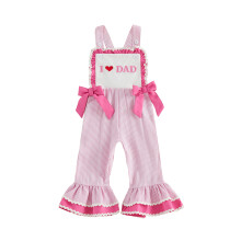 (3-4 Years, Pink) Toddler Girls Romper Jumpsuit Sleeveless Heart Letter Embroidery Stripe Bell Bottom Overalls Baby Father's Day Outfits