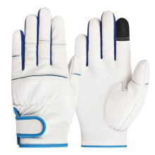 Leather Work Gloves for Mechanics, Wear‑Resistant Sheepskin Protection, Blue M, Motorcycle