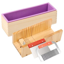 1.2L Soap Making Kit Soap Molds Wooden Silicone Soap Rectangular Mold with Stainless Steel Wavy and Straight Cutter