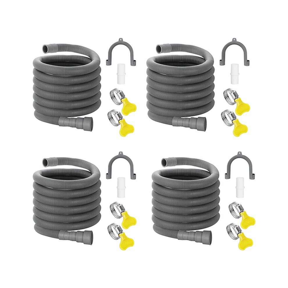 4X Drain Hose Extension Set Universal Washing Machine Hose 10Ft, Bracket Hose Connector And Hose Clamps Drain Hoses 6033340152775