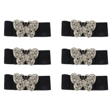 6X Women Rhinestones Accent Butterfly Hook Buckle Black Elastic Cinch Waist Belt