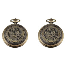 2X Reloj de Bolsillo de Cuarzo, Analogico, Caja Bronce, con Dragon Series WPK062