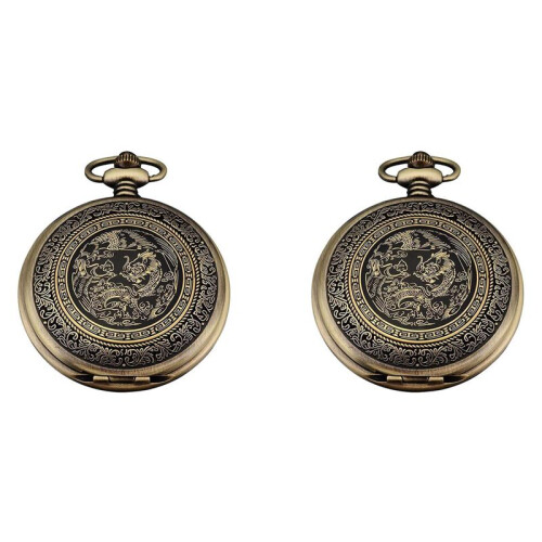 2X Quartz Pocket Watch, Analog, Bronze Box, with Dragon Series WPK062