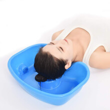 Portable Shampoo Basin for Bedside Hair Washing, Easy Clean with Drainage, Blue for Elderly