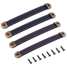 4 Pcs Leather Drawer Handles Vintage Cabinet Pulls Brown and Black PU Leather with Screws