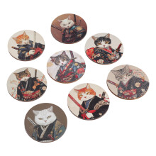 Wooden Cats Themed Coaster Set For Cups And Coffee Mugs With-B