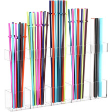 Acrylic Straw Holder with Adjustable TwoPart Design, Clear Reusable Straw Organizer for Cabinet Door