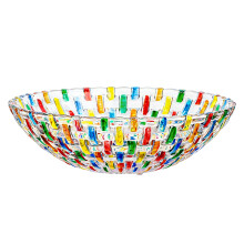 Cake Candy Snacks Plate Hand Painted Colorful Woven Glass