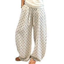 Palazzo Pants for Women Wide Leg Linen Trousers with-White M