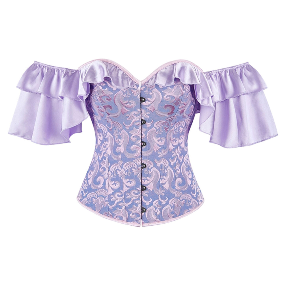 Victorian Flower Corset Top Off Shoulder Boned-Purple S