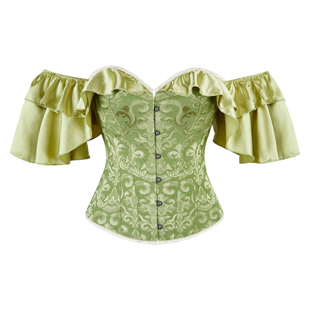 Womens Body Shaper Off Shoulder Corset Flower Tie Up-Green L