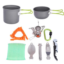 Lightweight Aluminum Camping Cookware Set for 12 People, Non Stick Pots and Pans with Foldable Handles