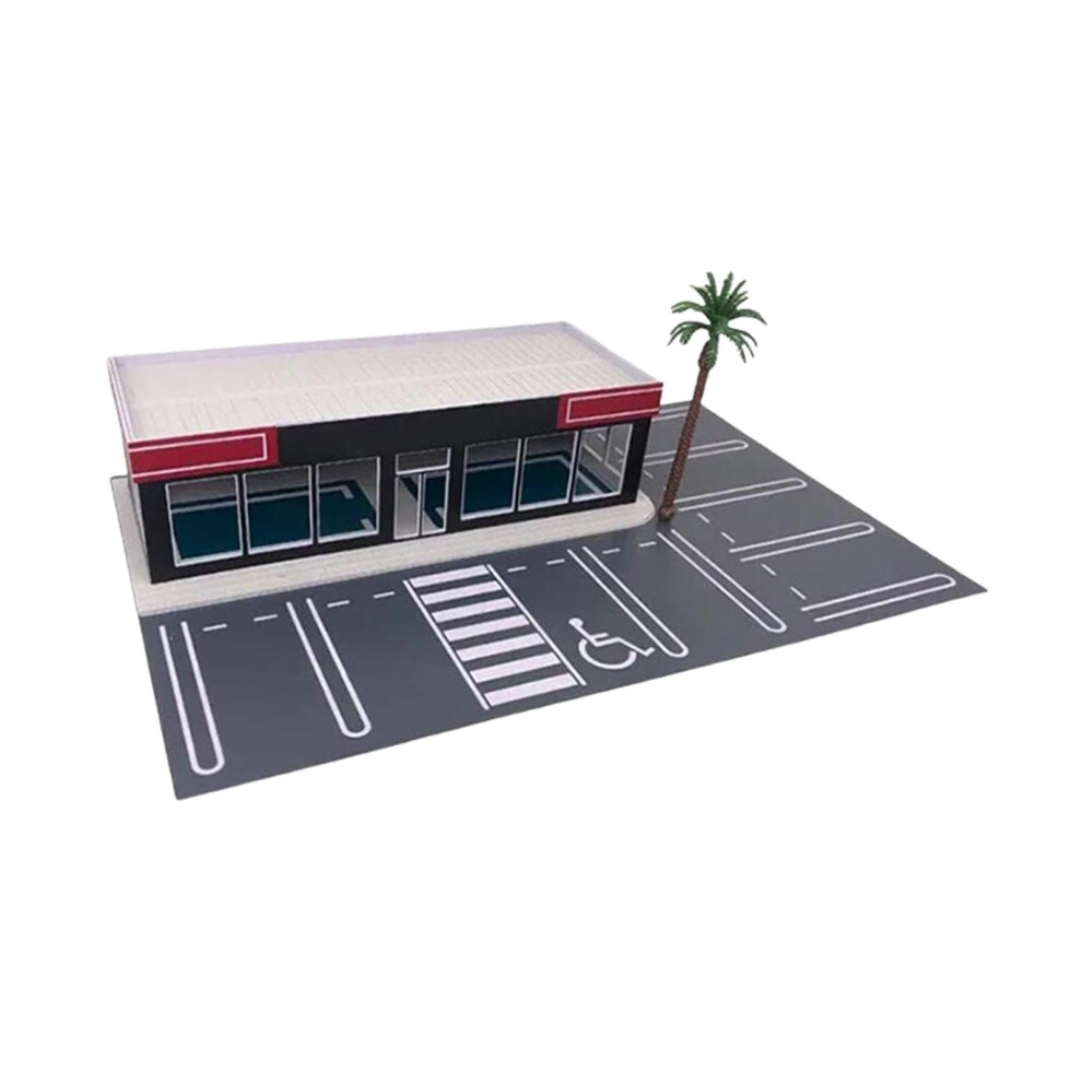 1:64 Scale Parking Lot Diecast Car Display Case With Tree, Realistic Garage Scene Diorama 9330225517894