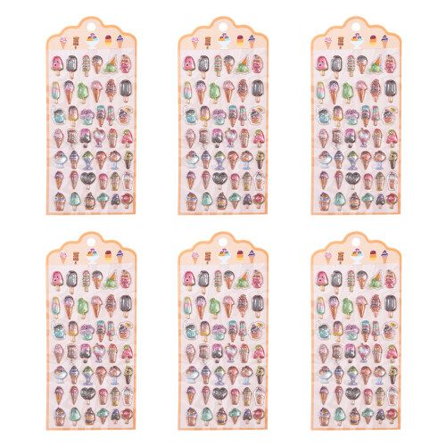 6Sheets Embossed Decorative Sticker for Journal Phone-ice cream