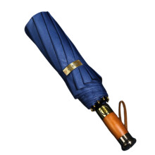 Compact Travel Umbrella 10 Ribs Windproof Auto OpenClose UPF50+ UV Protection with Wooden Handle